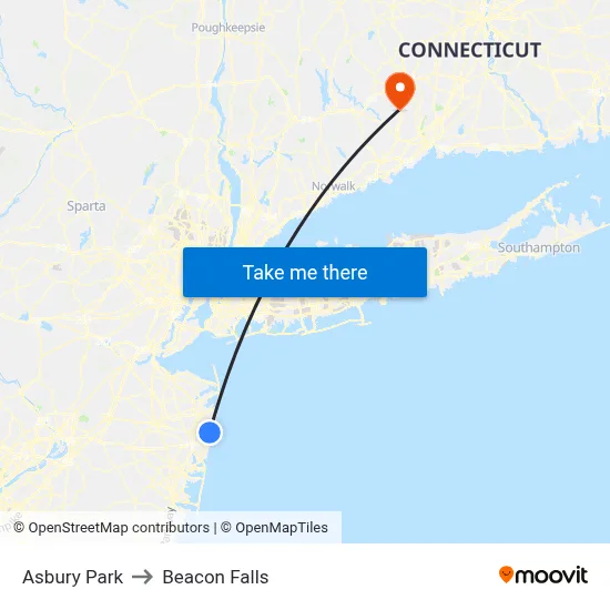 Asbury Park to Beacon Falls map
