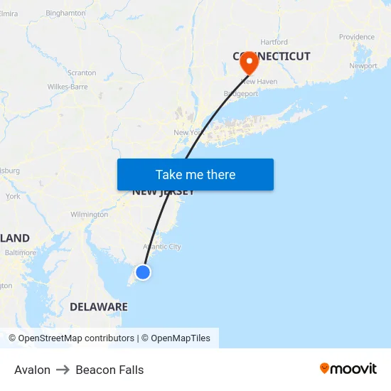 Avalon to Beacon Falls map