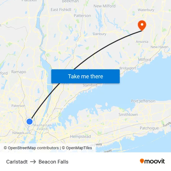 Carlstadt to Beacon Falls map