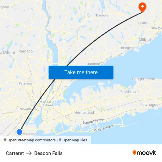 Carteret to Beacon Falls map