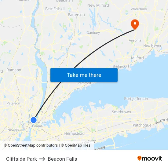 Cliffside Park to Beacon Falls map