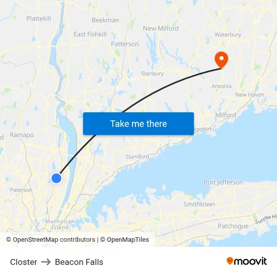 Closter to Beacon Falls map