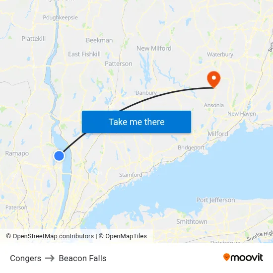 Congers to Beacon Falls map