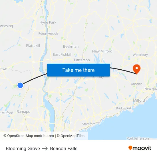 Blooming Grove to Beacon Falls map