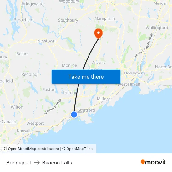 Bridgeport to Beacon Falls map