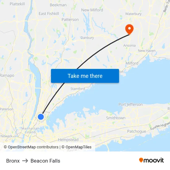 Bronx to Beacon Falls map
