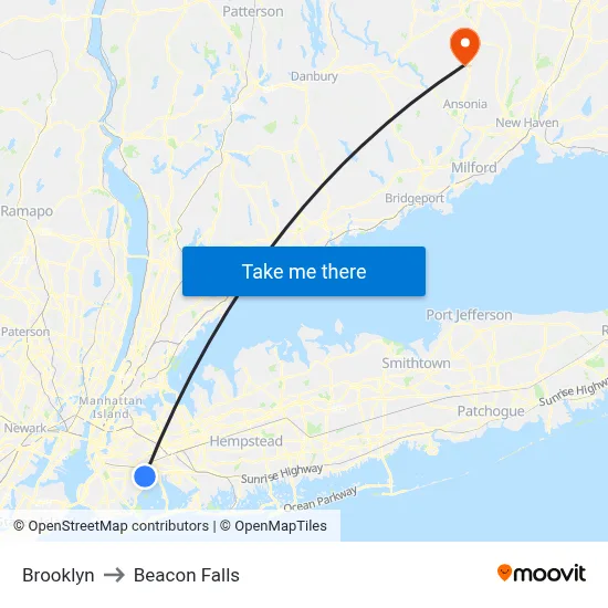 Brooklyn to Beacon Falls map