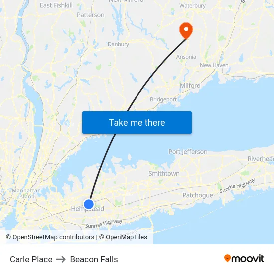 Carle Place to Beacon Falls map
