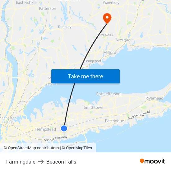 Farmingdale to Beacon Falls map