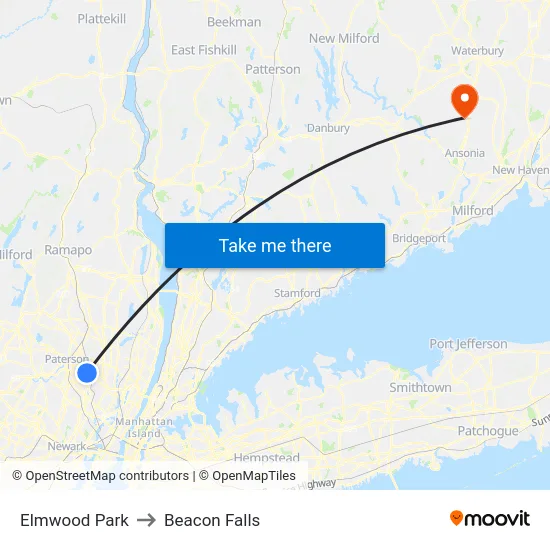 Elmwood Park to Beacon Falls map