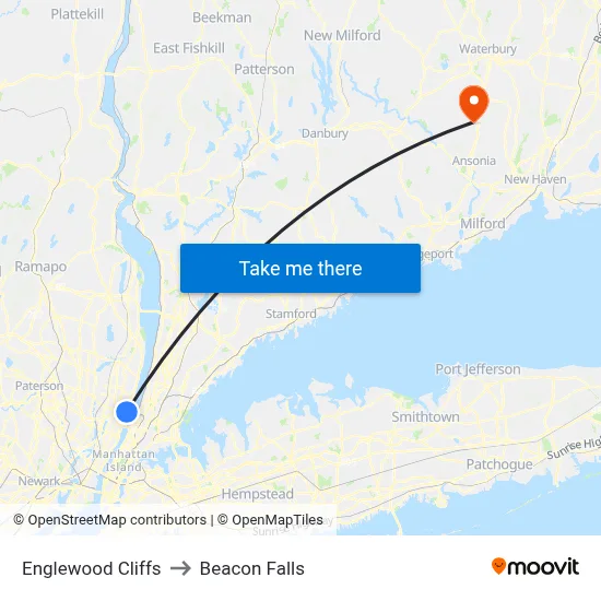 Englewood Cliffs to Beacon Falls map