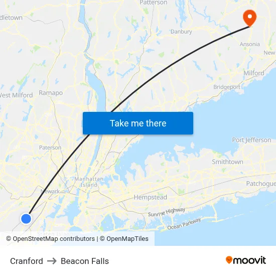 Cranford to Beacon Falls map