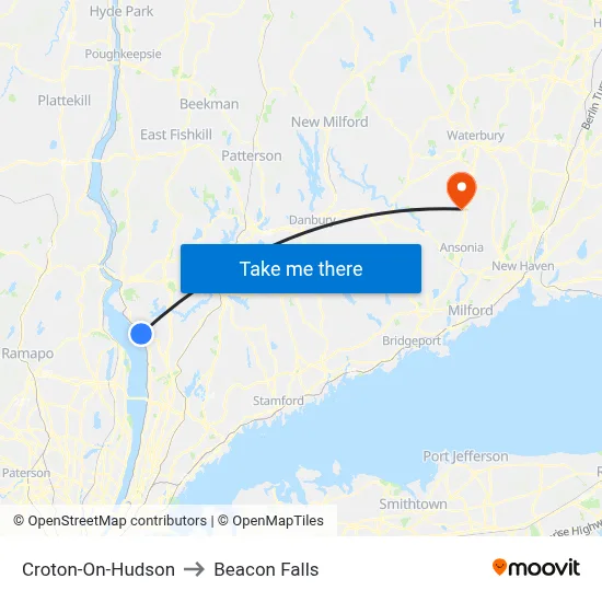 Croton-On-Hudson to Beacon Falls map