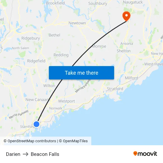 Darien to Beacon Falls map