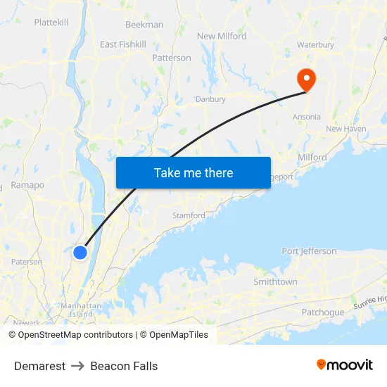 Demarest to Beacon Falls map