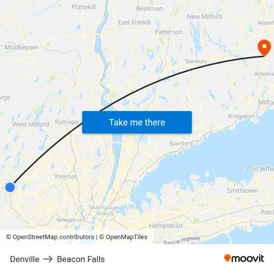Denville to Beacon Falls map