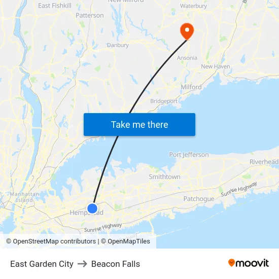 East Garden City to Beacon Falls map