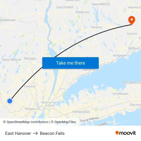 East Hanover to Beacon Falls map