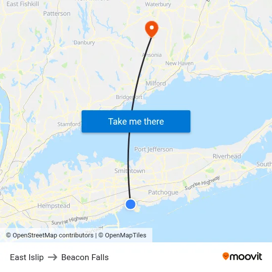 East Islip to Beacon Falls map