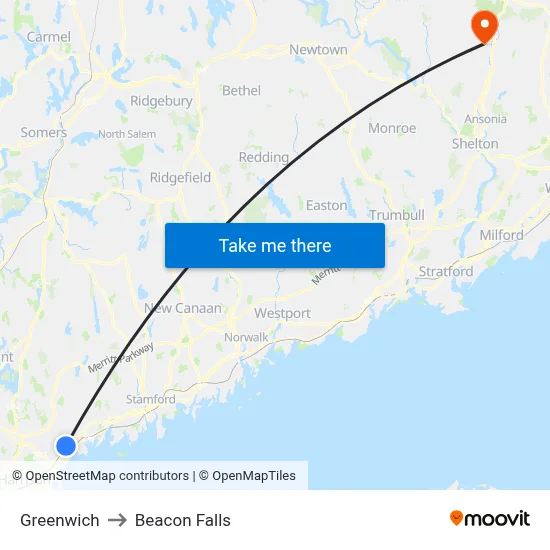 Greenwich to Beacon Falls map