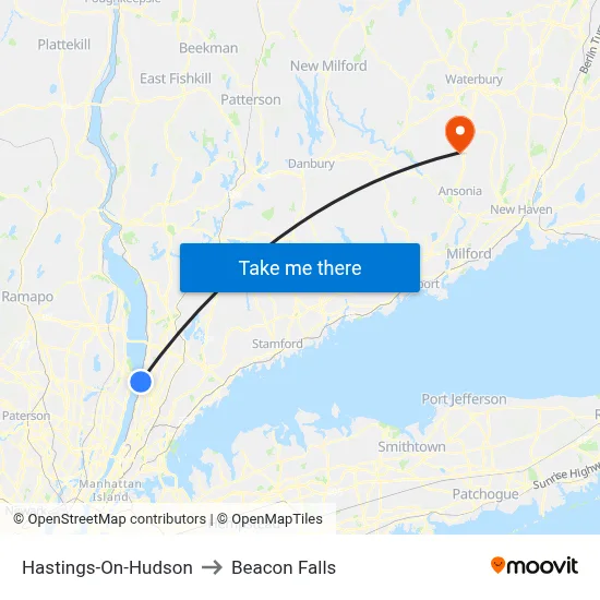 Hastings-On-Hudson to Beacon Falls map