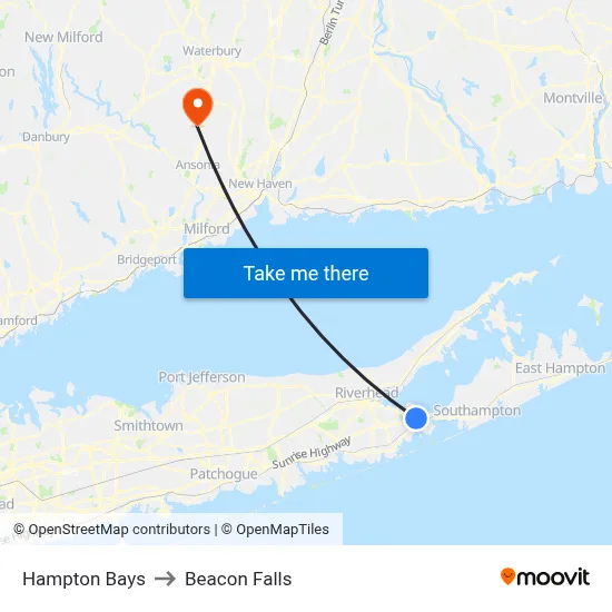 Hampton Bays to Beacon Falls map