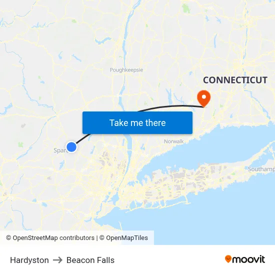 Hardyston to Beacon Falls map