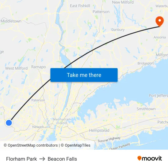 Florham Park to Beacon Falls map