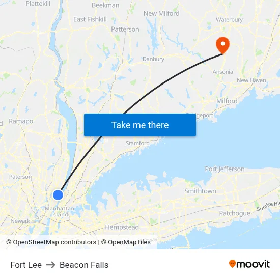 Fort Lee to Beacon Falls map