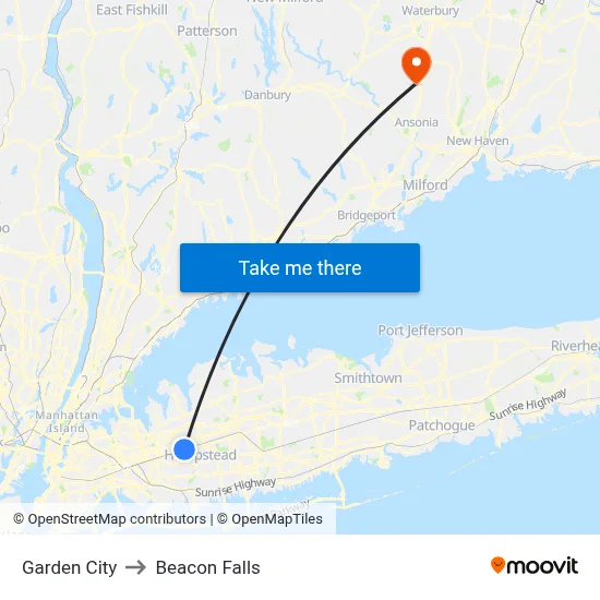 Garden City to Beacon Falls map
