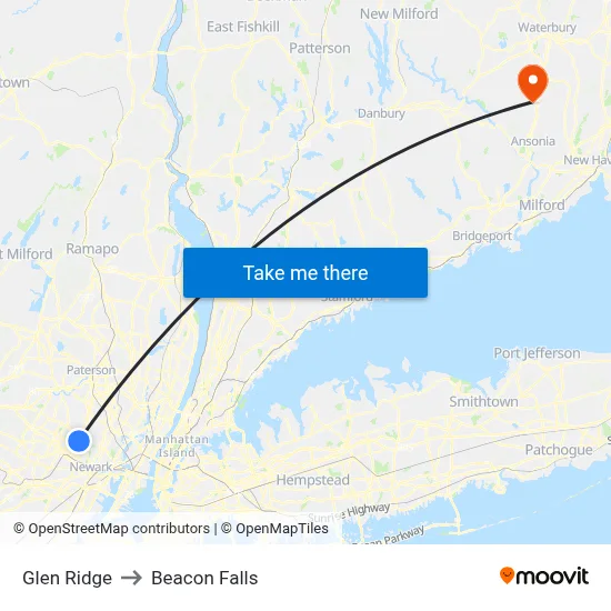 Glen Ridge to Beacon Falls map