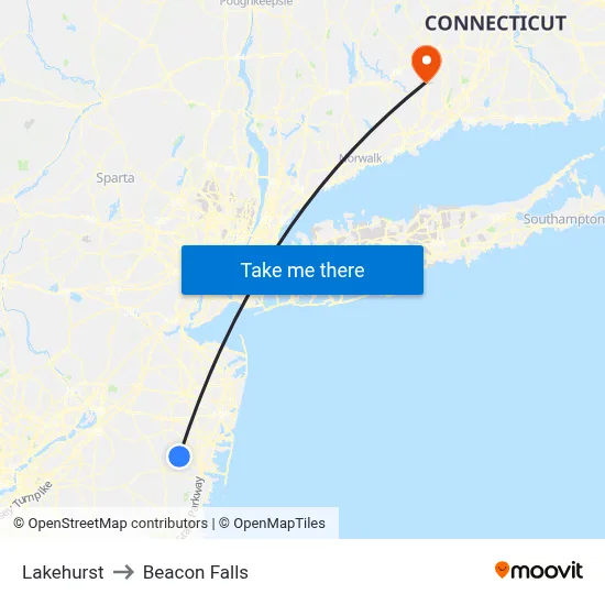 Lakehurst to Beacon Falls map