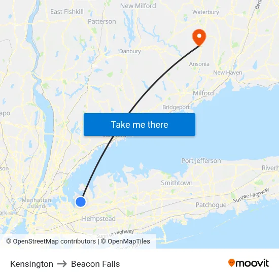 Kensington to Beacon Falls map