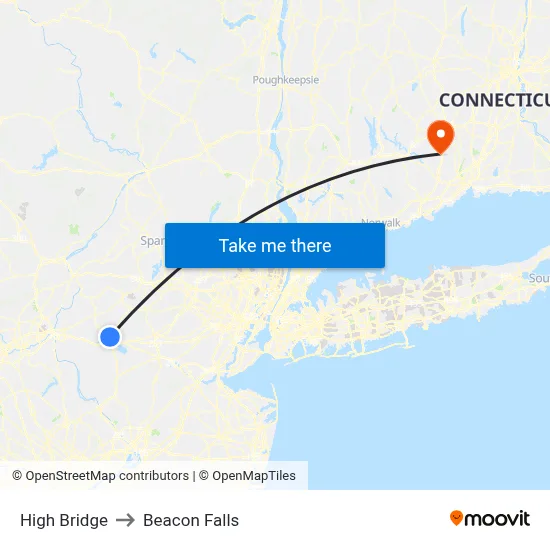 High Bridge to Beacon Falls map