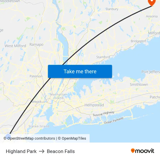 Highland Park to Beacon Falls map