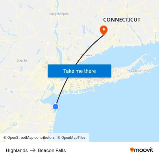 Highlands to Beacon Falls map