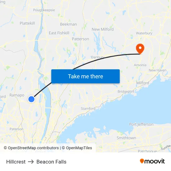 Hillcrest to Beacon Falls map
