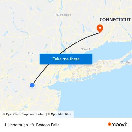 Hillsborough to Beacon Falls map
