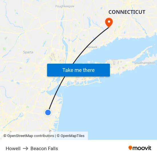 Howell to Beacon Falls map