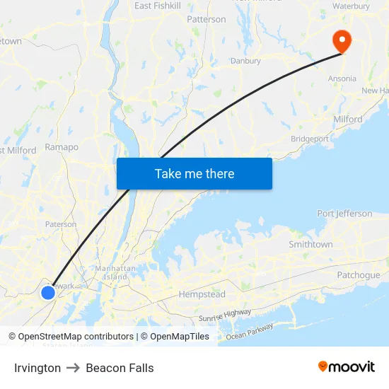 Irvington to Beacon Falls map