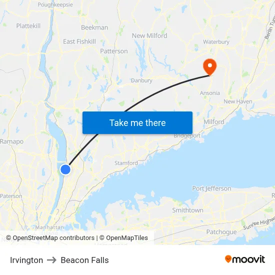 Irvington to Beacon Falls map