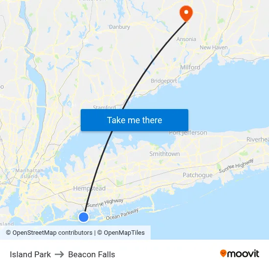 Island Park to Beacon Falls map