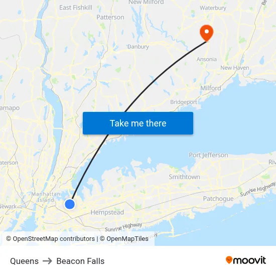Queens to Beacon Falls map