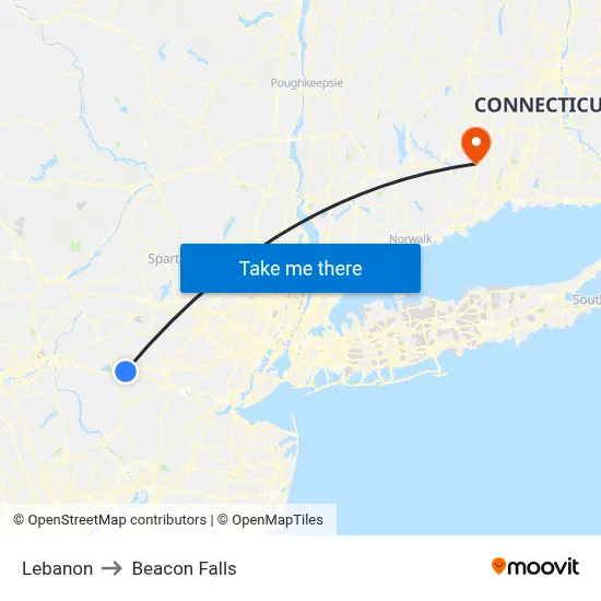 Lebanon to Beacon Falls map