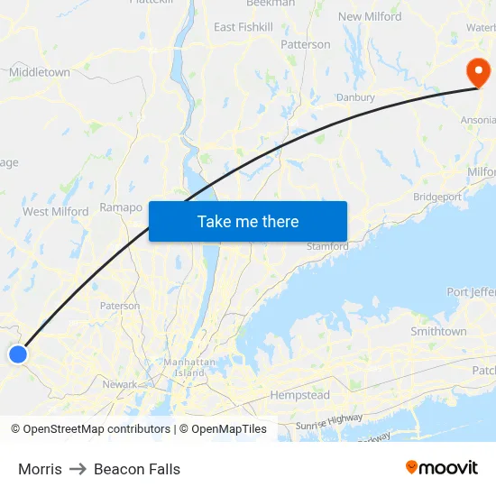 Morris to Beacon Falls map