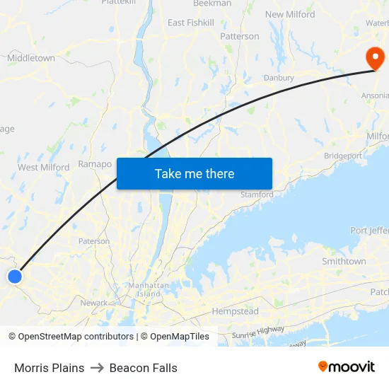 Morris Plains to Beacon Falls map