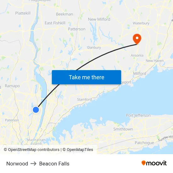 Norwood to Beacon Falls map