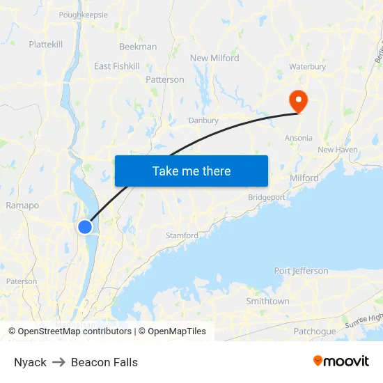 Nyack to Beacon Falls map