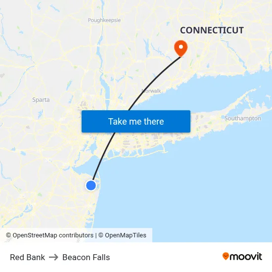 Red Bank to Beacon Falls map
