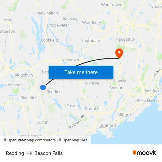 Redding to Beacon Falls map